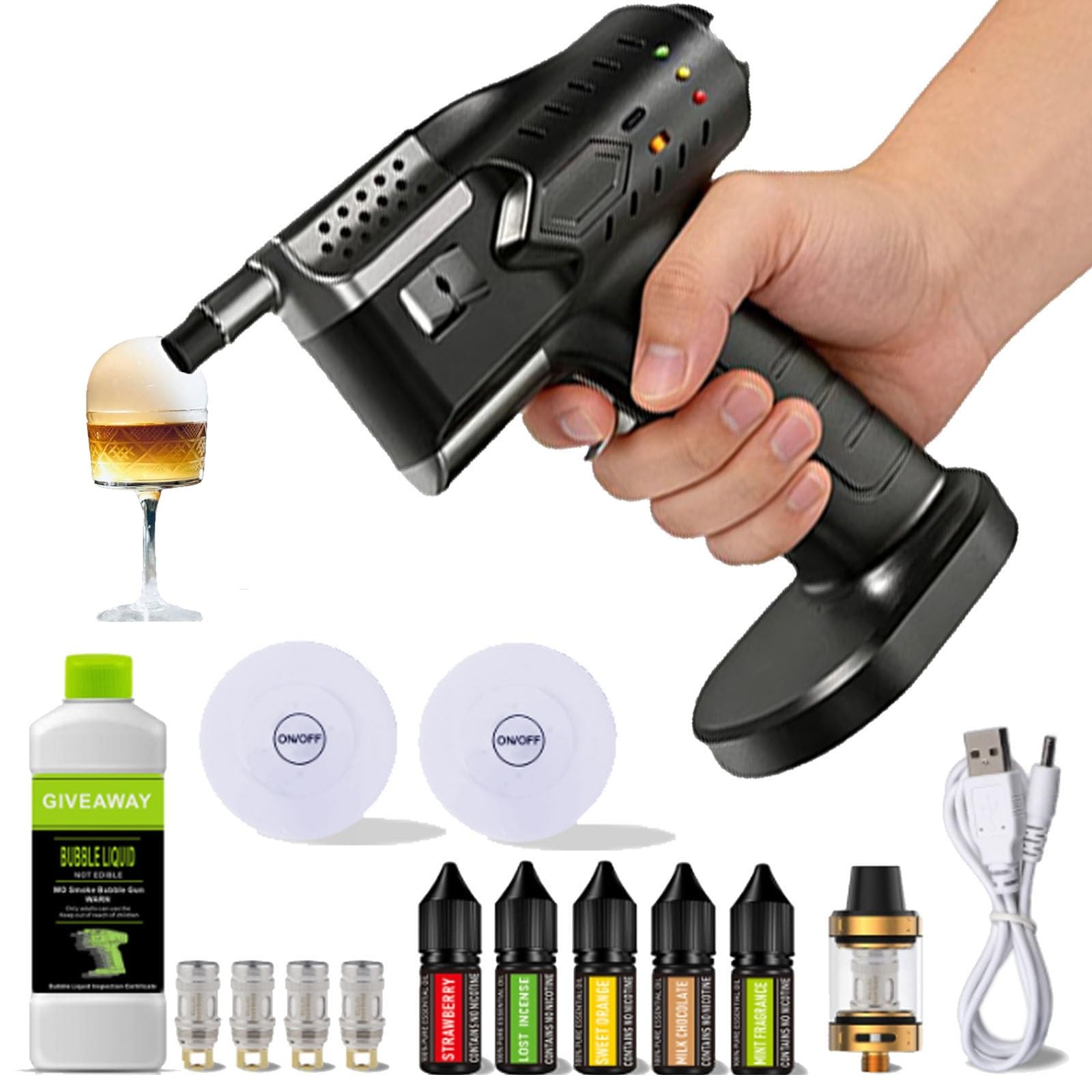 Pistolet do baniek dymnych, pistolet do baniek dymnych koktajlowych, przenośny napój ze stopu aluminium do koktajli kuchennych mięso grillowany ser zasilany przez USB