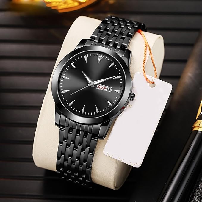 RiToEasysports Elegante Orologio Classico Al Quarzo in Acciaio Inossidabile con Doppia Data, Funzione Luminosa e Impermeabile per Uomini D'affari (GOLD