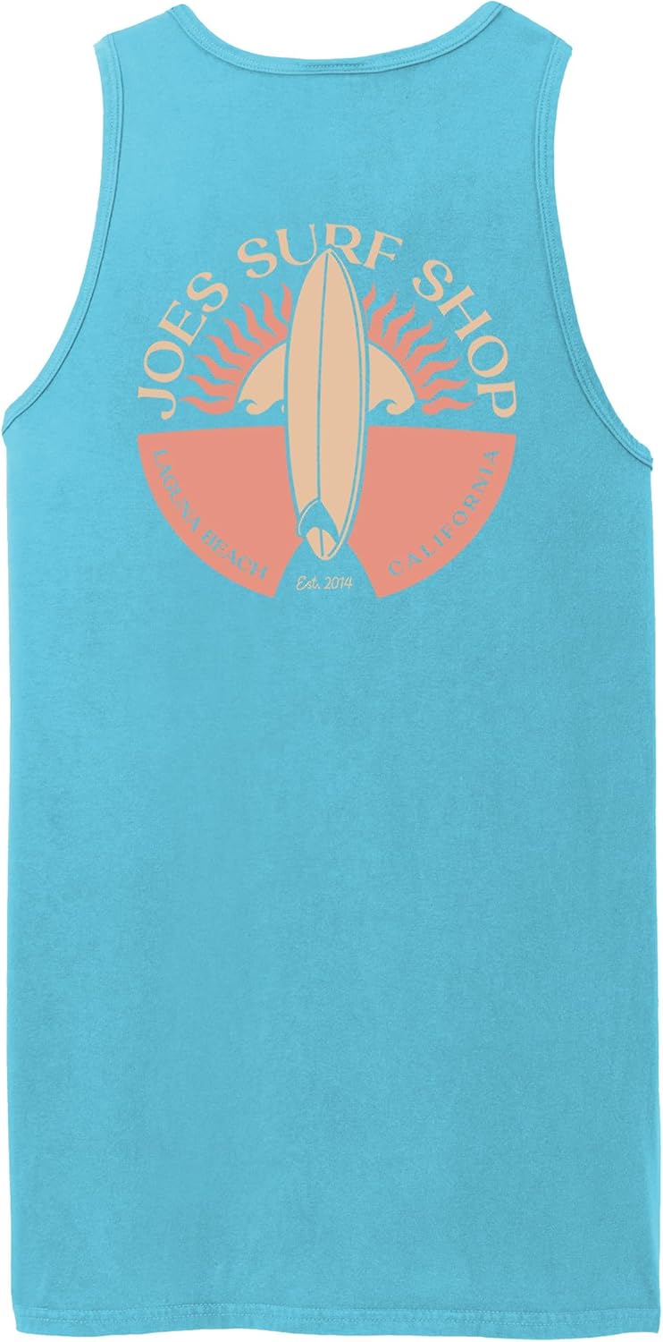 JOES SURF SHOP Mens Graphic Logo Collection Beach Wash Garment-Dyed Tank Tops in S-4XL