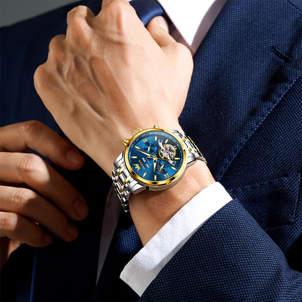 OLEVS Automatic Watches for Men Luxury Skeleton Multi-Function Mechanical Watch Self Winding Date Waterproof Luminous Mens Watch