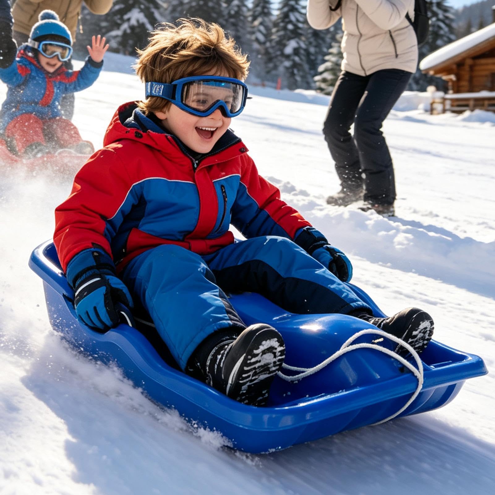 Slittino da neve per tavola scorrevole con impugnatura ergonomica Attrezzature invernali | Tavola da slittino per donna uomo amico ragazzo ragazza all'aperto fiume e laghi congelati sci giochi di sabbia natale