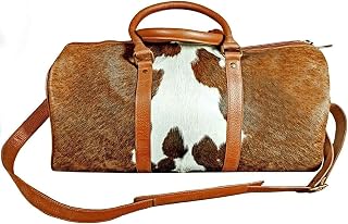 Real Cowhide Leather Duffel Bag Cow skin Hairon Leather Exotic Travel Sports Bag Large Size Gym Bag Overnight Bag Choose your Color (Tricolor)