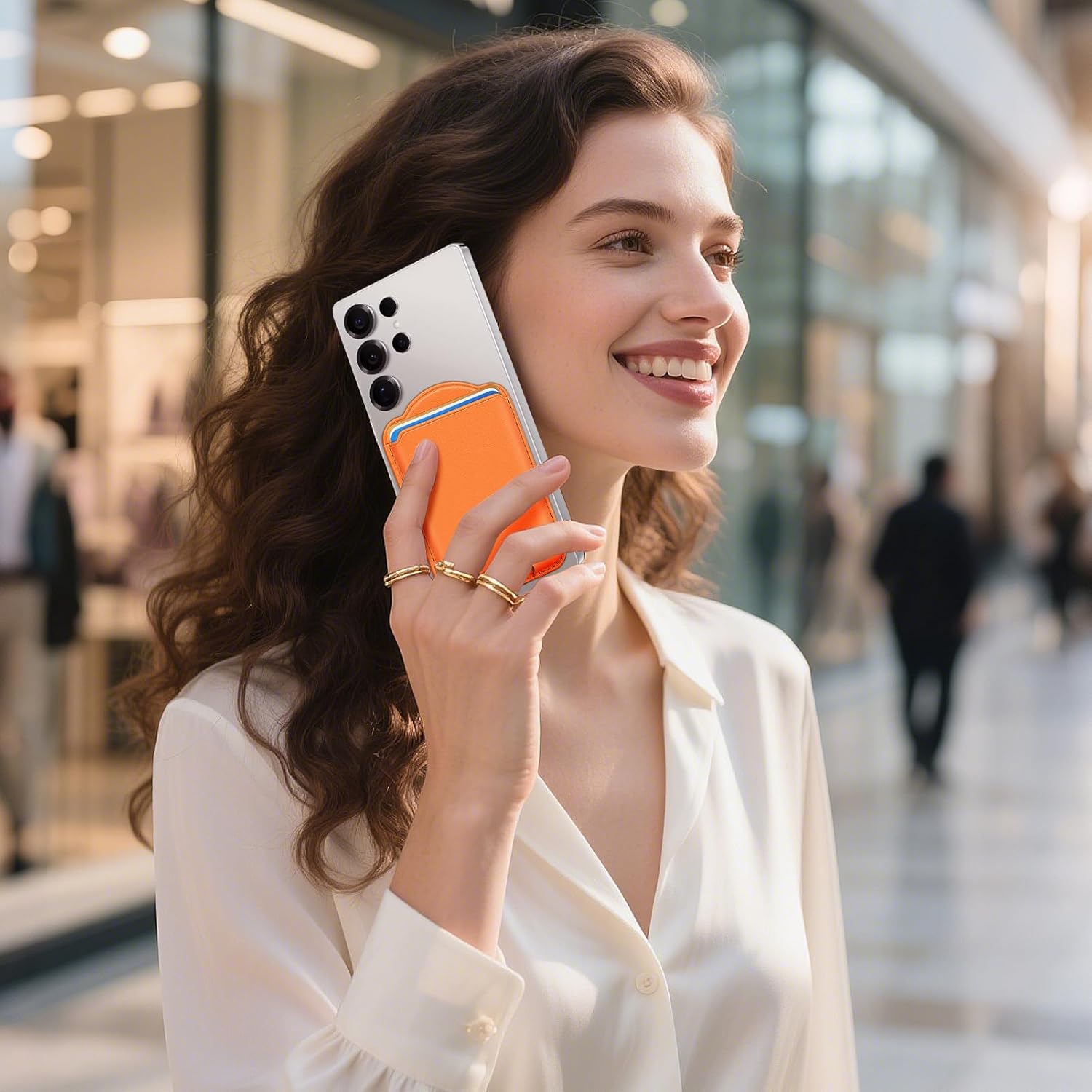 Compatible with Magsafe Wallet Magnetic Card Holder - Phone Wallet for Samsung Galaxy S25 Series,for iPhone 17/16/15/14/13/12 Series for Women Men for Apple Mag RFID Magnet Fit 3 Cards,Orange - Image 7