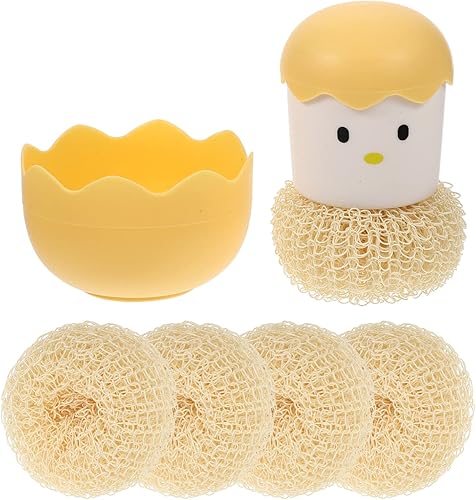 UPKOCH Cepillo de fibra de nailon con asa, juego de fregadores de limpieza de platos en forma de cáscara de huevo, cepillos para ollas, sartenes,