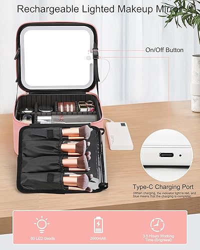 Miniatura 9 de Bolsa organizadora de maquillaje, estuche de maquillaje de viaje Relave, bolsa de maquillaje de 2 capas, estuche grande para cosméticos portátil con