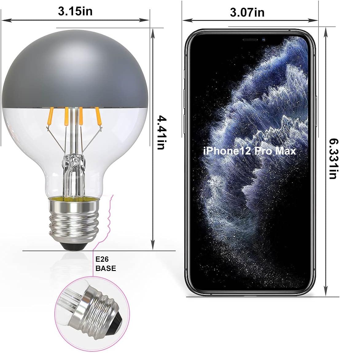 Half Chrome LED Light Bulb,Dimmable G80 6W 2700K Warm White, 2 Pack Gold Tipped + 2 Pack Grey Tipped Ediosn Bulbs