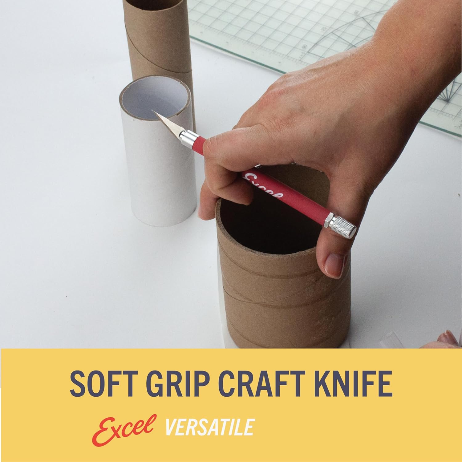 Excel Blades K18 Soft Grip Craft Knife Set – Precision Fine Point Angled Blade #11 with 15 Replacement Blades – Hobby Knife for Cutting, Trimming, Scrapbooking & Crafting – Red – Made in USA