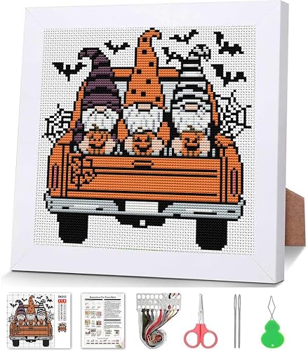 Gnome Cross Stitch Kits, Cross Stitch Kits for Adults Beginner with Framed