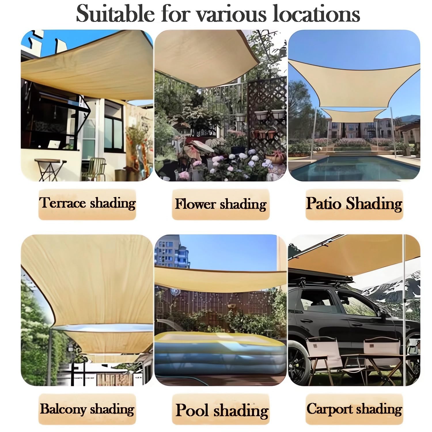 Sonnensegel,80-95% UV-Block Sonne 4x4m Schatten Segel mit Ösen Rechteckig Luftdurchlässig,Schattiernetz für Garten Innenhof Outdoor Terrasse Balkon GewäChshaus,Schattentuch,Beige