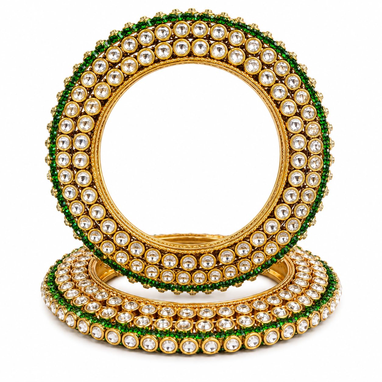 denicraas Unisex Traditional Artificial Kundan Stone Bangles Set With Green Accents (1Pair Set)-picture-27