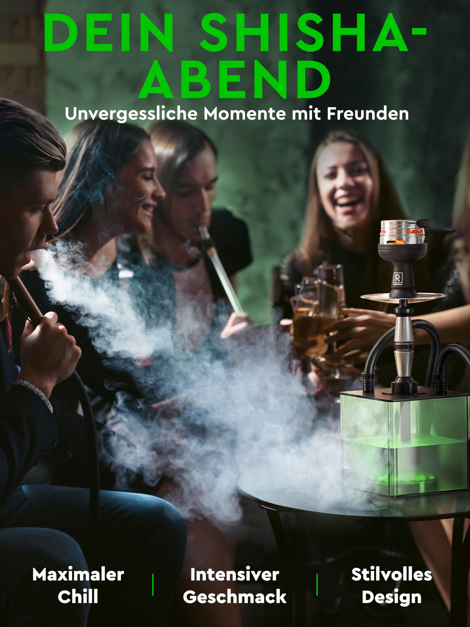 M. ROSENFELD Shisha Set Komplett To Go mit Tasche & Premium Zubehör – Kopf Set mit HMD, Mundstück, Aluminium Tauchrohr, Diffusor & Acryl Bowl Schwarz
