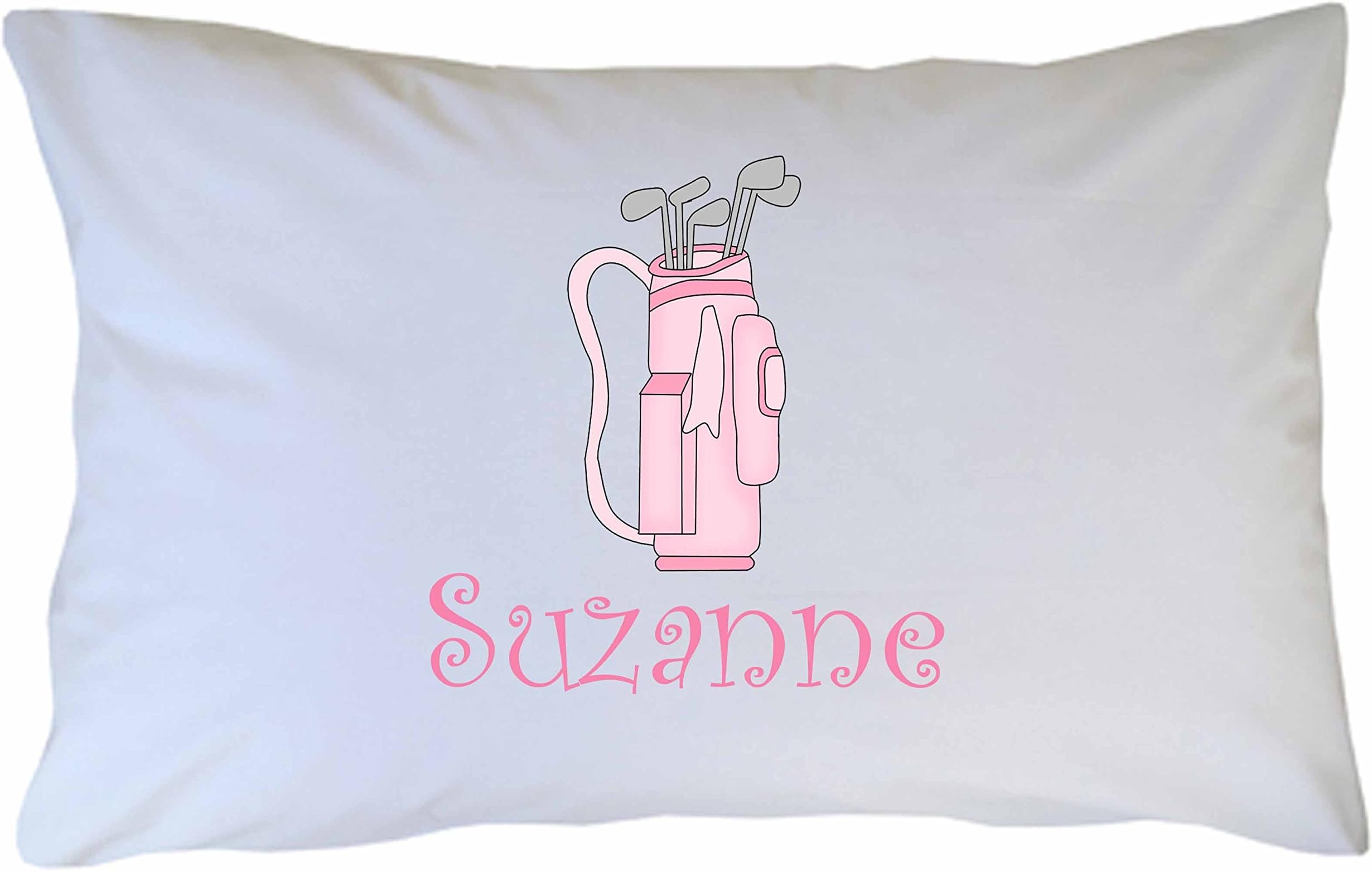 Personalized Girl Golf Clubs Pillow Case - Custom Pink Golf Caddy Theme Pillowcase by One Whimsy Chick for Girls, Kids, Adults - Birthday Present, Party Favor Gift - Handmade in the USA