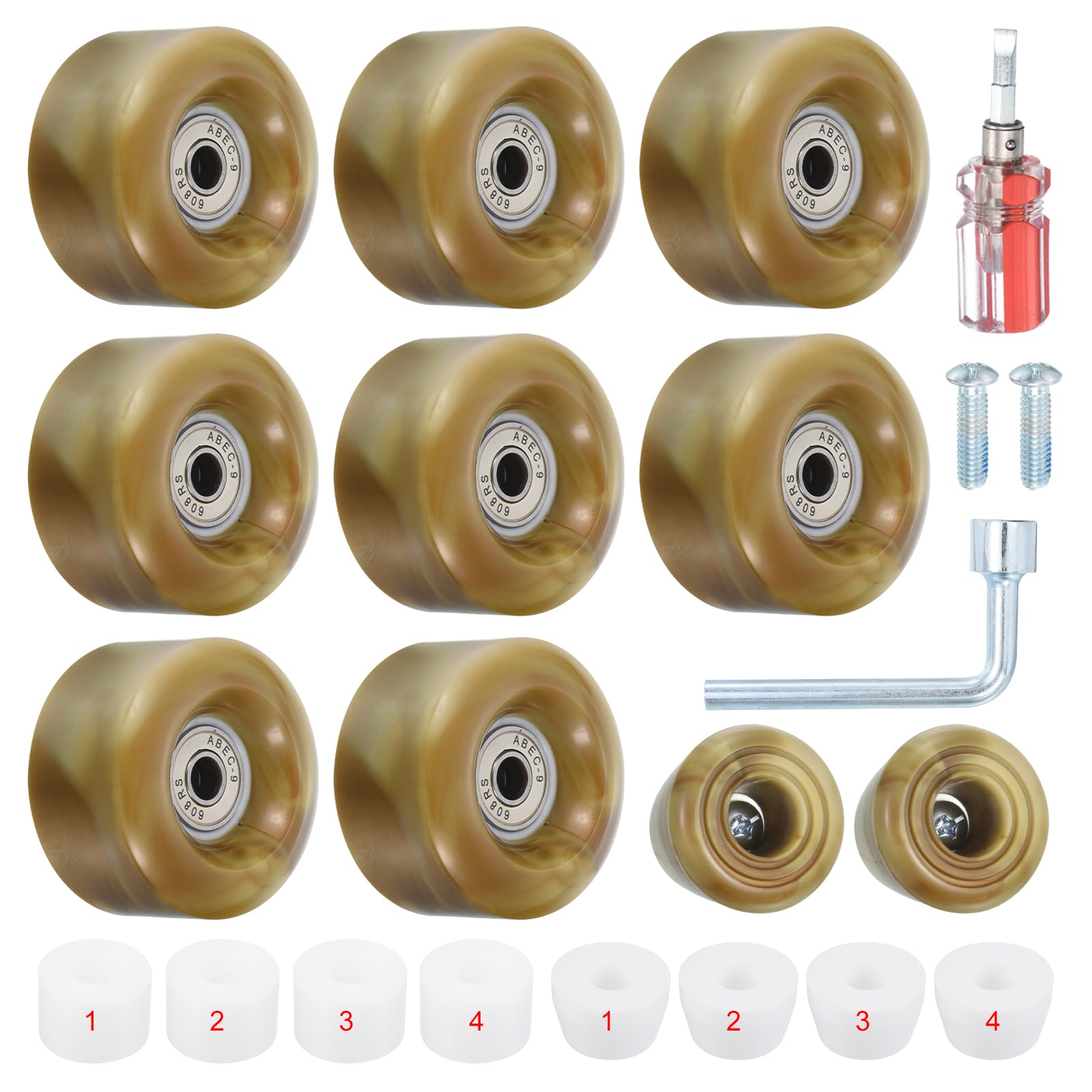 PATIKIL 8 Pack Roller Skate Wheels Outdoor 58mmx32mm Quad Roller Skate Wheels with ABEC-9 Bearing, 82A PU Roller Wheels & 2 Toe Stoppers for Double Row Skate Skateboard Indoor, Gold Pink