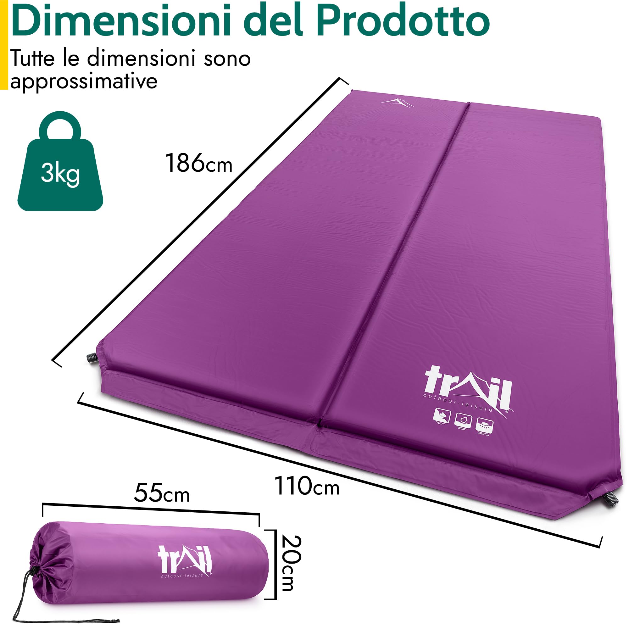 Trail Materassino Autogonfiante Matrimoniale – Materassino Campeggio da 5 cm di Spessore