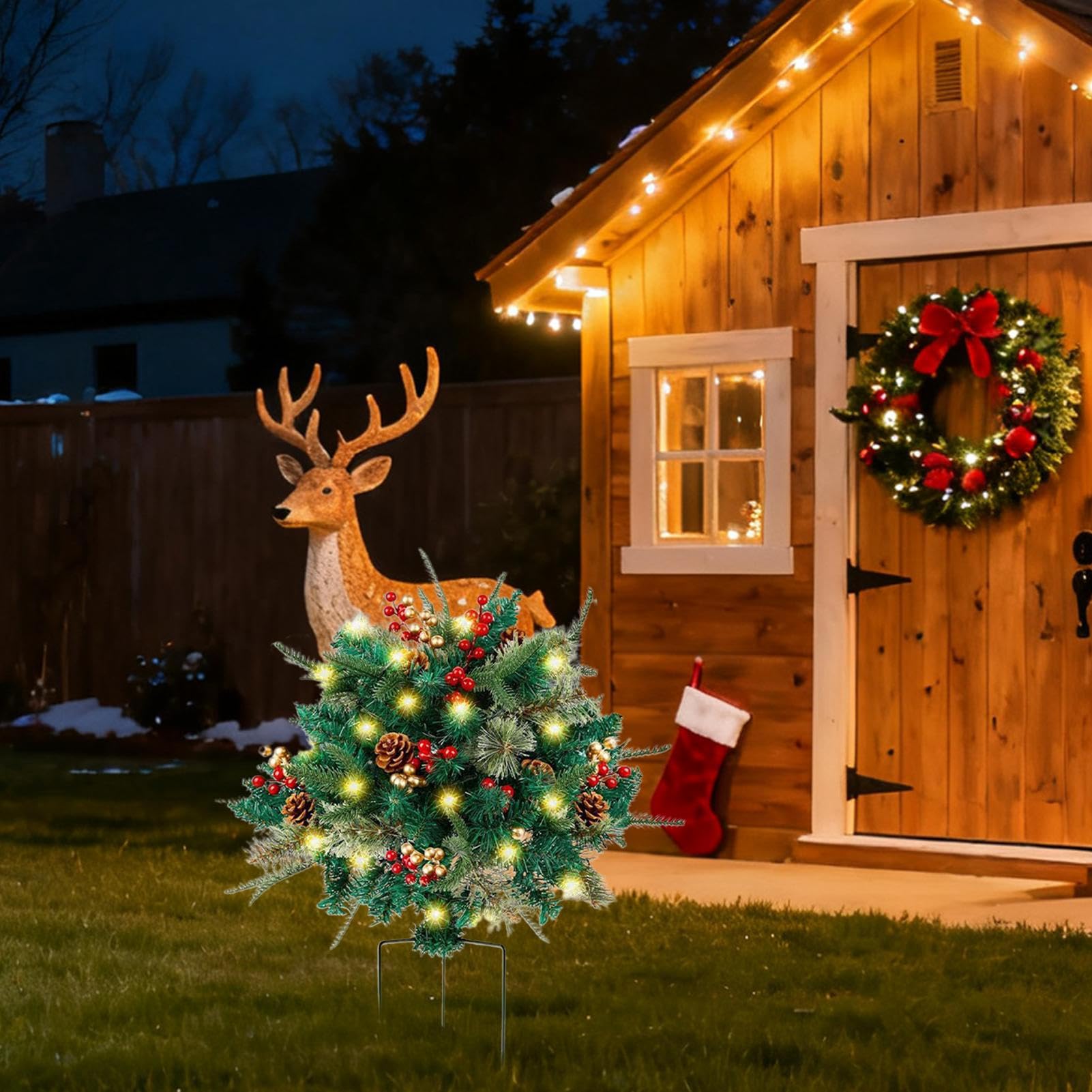 Relleno para Urna De Navidad Decoración Estacional Artificial Iluminada | Relleno Festivo Para Macetas Para Propietarios Y Decoradores Del Hogar Porche Entrada Umbral Patio Jardín Interior