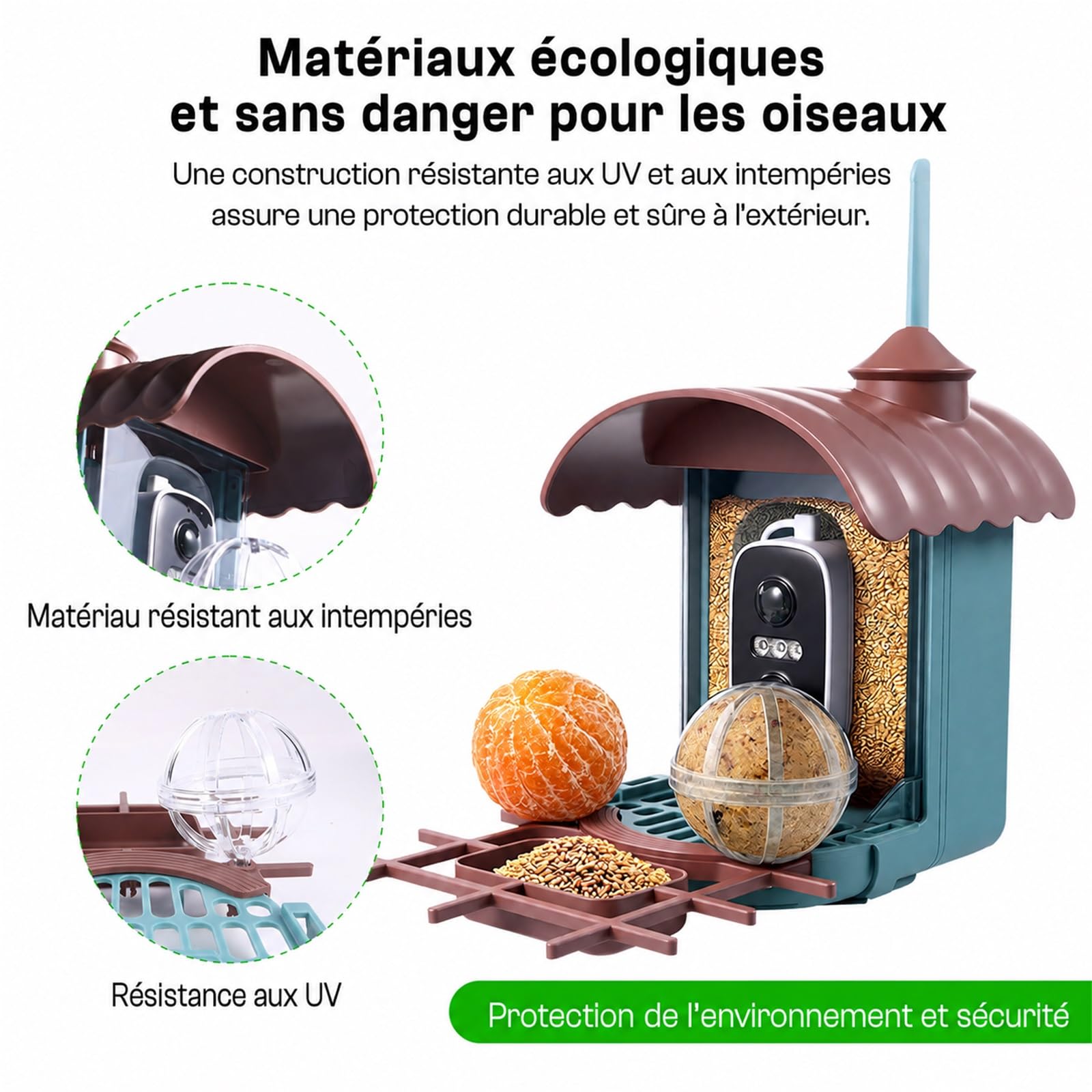 Nichoir à Oiseaux avec Caméra 4MP Solaire mangeoire Station d'alimentation Enregistrement vidéo Photo Identification IA Détection Mouvement Notification