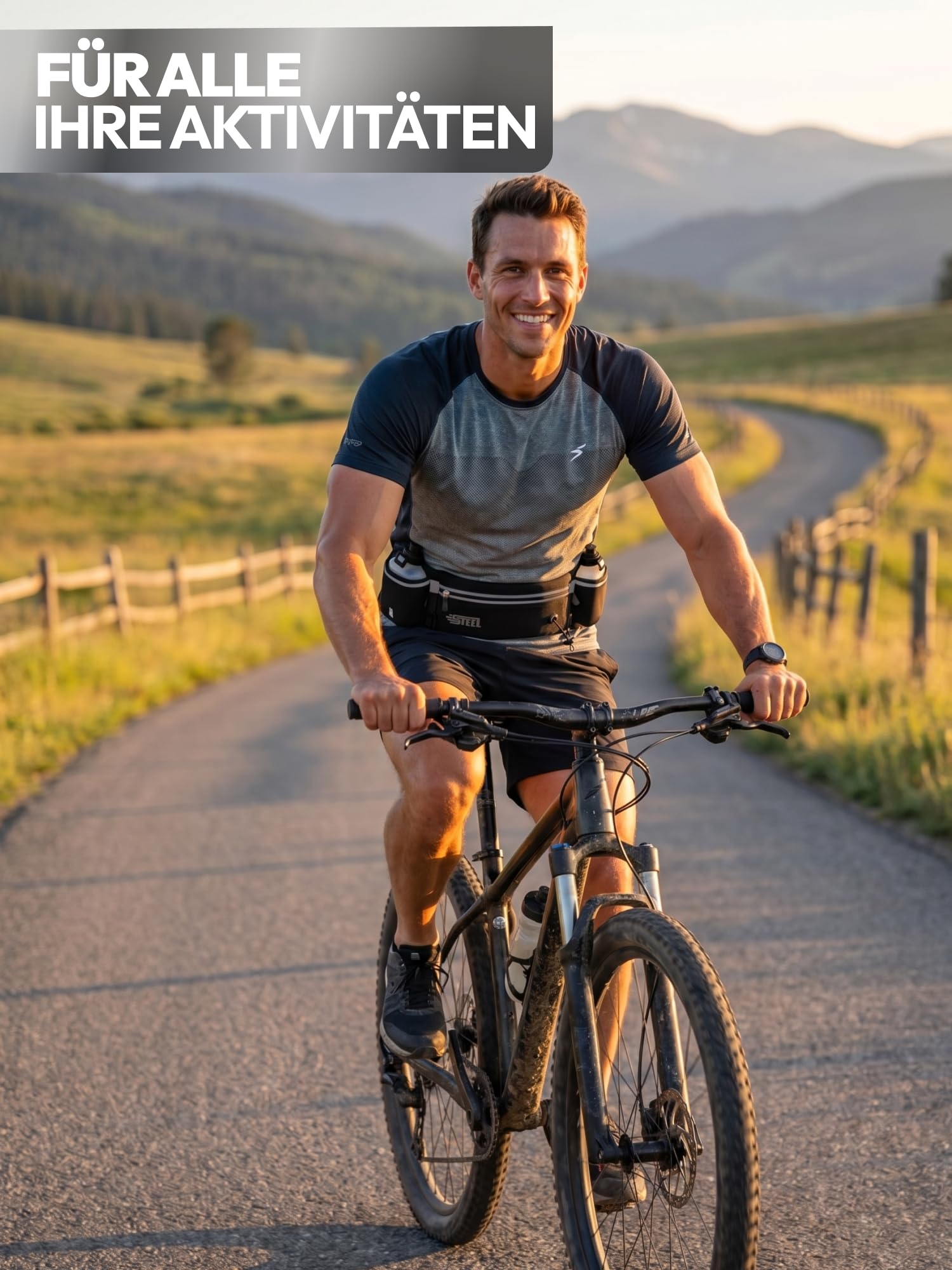 Laufgürtel, Hüfttasche, Sportgürtel mit weicher Flasche, wasserdicht, für Herren und Damen, für Smartphone, iPhone, Samsung Galaxy, bequem, Jogging, Fußball, Wandern (SCHWARZ (News))