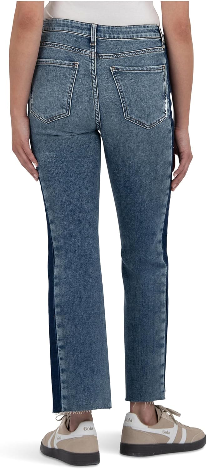 KUT from the Kloth Kelsey High-Rise Ankle Flare Raw Hem Side Inset in Inerrant