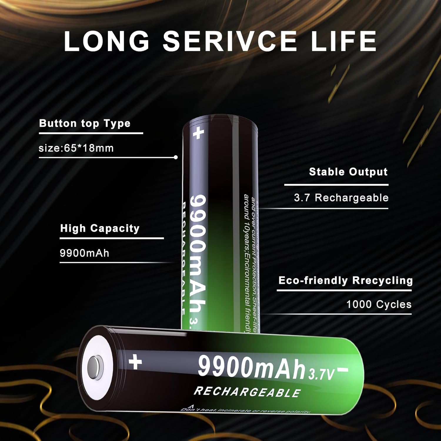 8 Pack 3.7V 9900 mAh Rechargeable Battery Button Top Upgrade Capacity Batteries for Flashlights Headlamp Remote Control