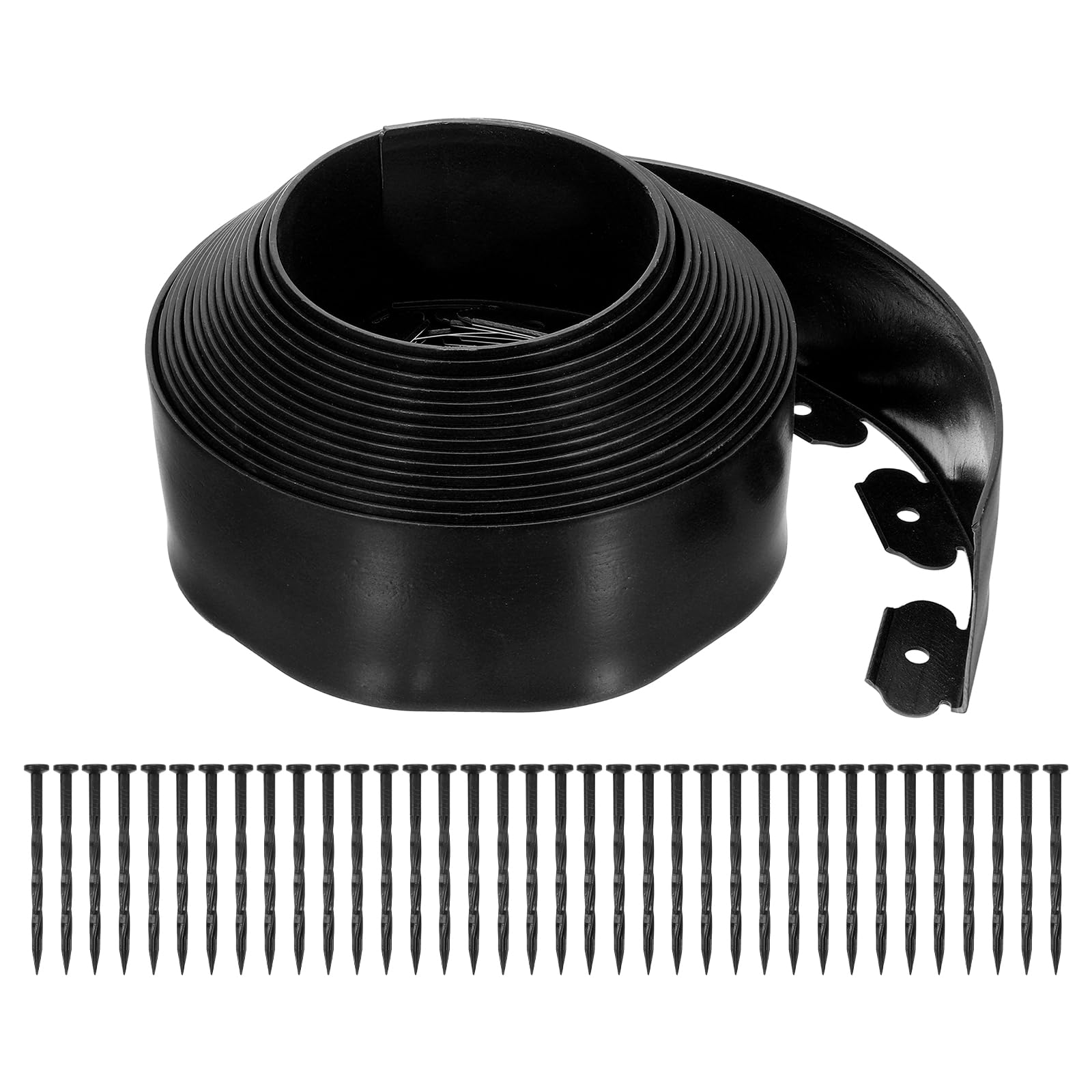 sourcing map Landscape Edging, 1Pcs 40FT x 3.94" - Garden Edging Kit with 36 Stakes, Landscape Edging Border for Garden Lawn Flower Bed Yard Grass (Black)
