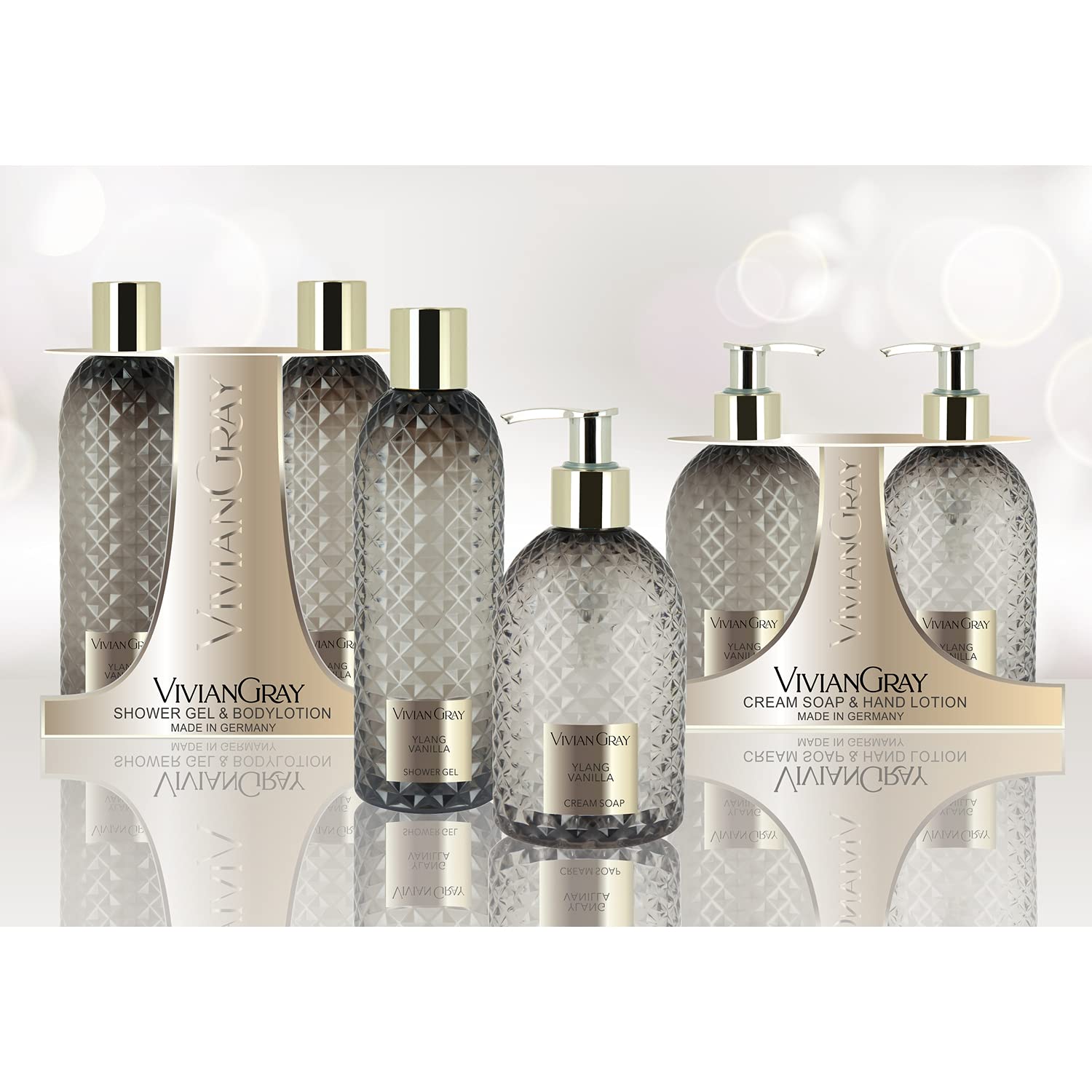 VIVIAN GRAY 3520 Gemstone dozownik mydła z kremowym mydłem Ylang i wanilią, szary (300 ml)