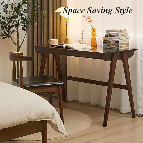 Miniatura 8 de Escritorio para computadora con cajones, escritorio de madera maciza, escritorios de oficina en casa modernos de mediados de siglo, mesa de estudio