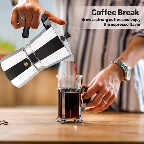 Miniatura 9 de Cafetera clásica de aluminio para 2 tazas, cafetera espresso de 3.4 onzas, cafetera de café moca, olla greca, cafetera para café italiano y cubano,
