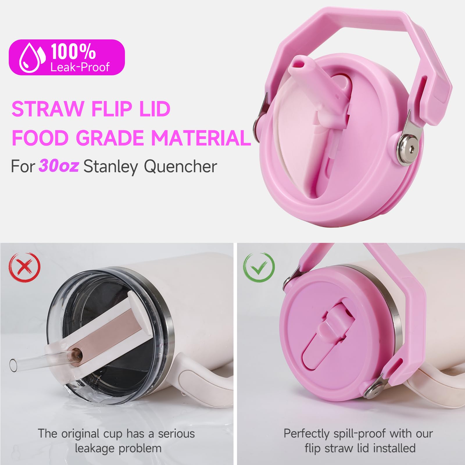 2 Pack Replacement Lid For Stanley 40 Oz Quencher H2.0 & ProTour, Flip Straw Tumbler Lid For Stanley Cup, Leakproof, No Spill & Easy To Use Reusable Tumbler Cover (Cream