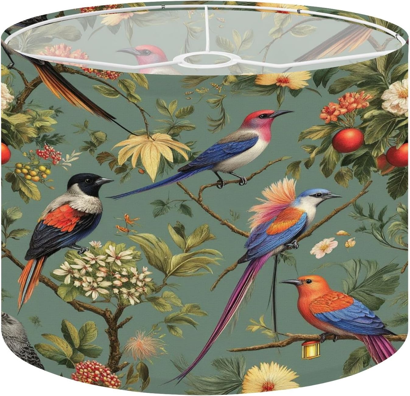Drum Lamp Shades Oriental Bird Vintage Green Floral Birds Tropical Plants Floral Lampshade for Floor Lamps Table Lamp Pendant Light Linen 16"x16"x12" Replacement Large Lampshades