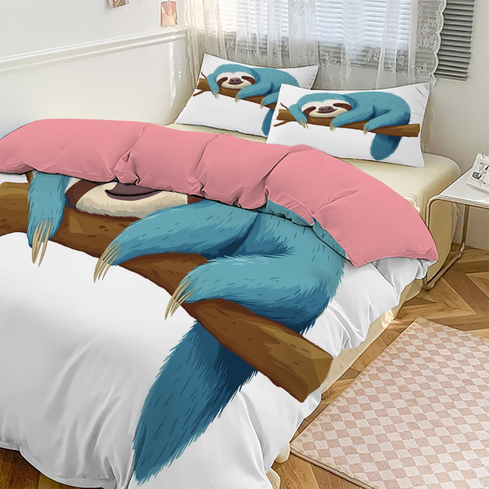Housse de couette paresseux bleu réversible 140x200 cm pour calmer les nuits agités de l'enfant