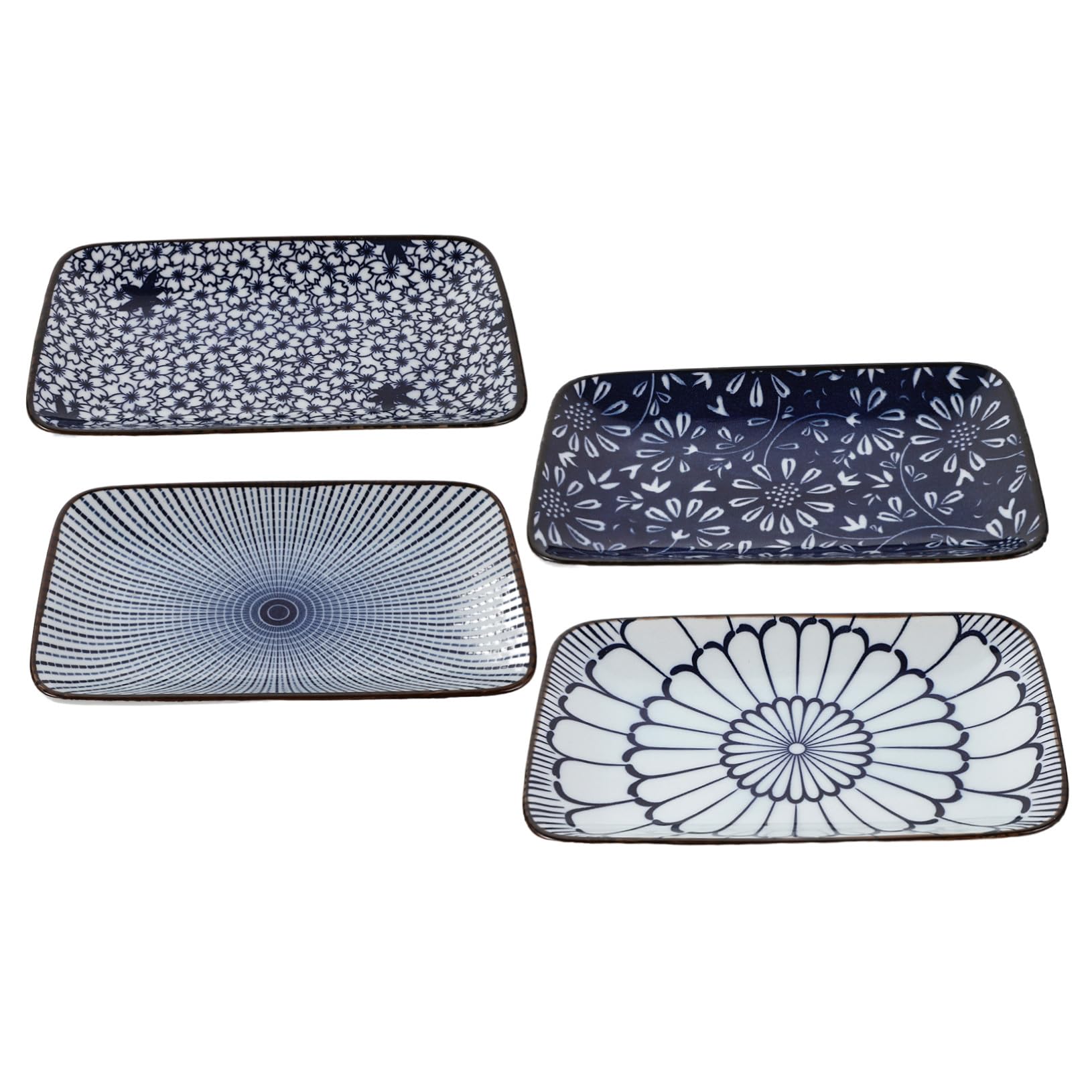 COLLBATH de Style Japonerie Assiettes Rectangulaires en Céramique Ensemble de 4 Design Vintage, Résistance aux Éclats, Gain de Place Cuisine et Repas Formels pour Sushi et Dessert