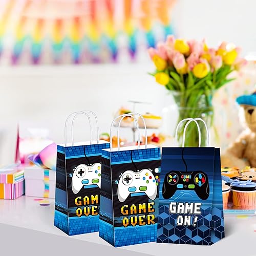 Miniatura 5 de Epakh Paquete de 16 bolsas de regalo con asa para fiestas de cumpleaños con temática de jugadores, para niños, bolsas de dulces para decoración de