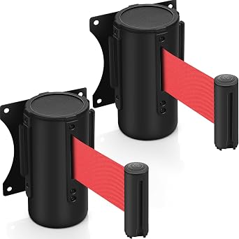 Yaocom 2 Pieces Retractable Belt Barrier Wall Mount Caution Belt 10 Feet with Black Case Crowd Control Barriers for Indoor and Outdoor Crowd Control Line Dividers Red Belt