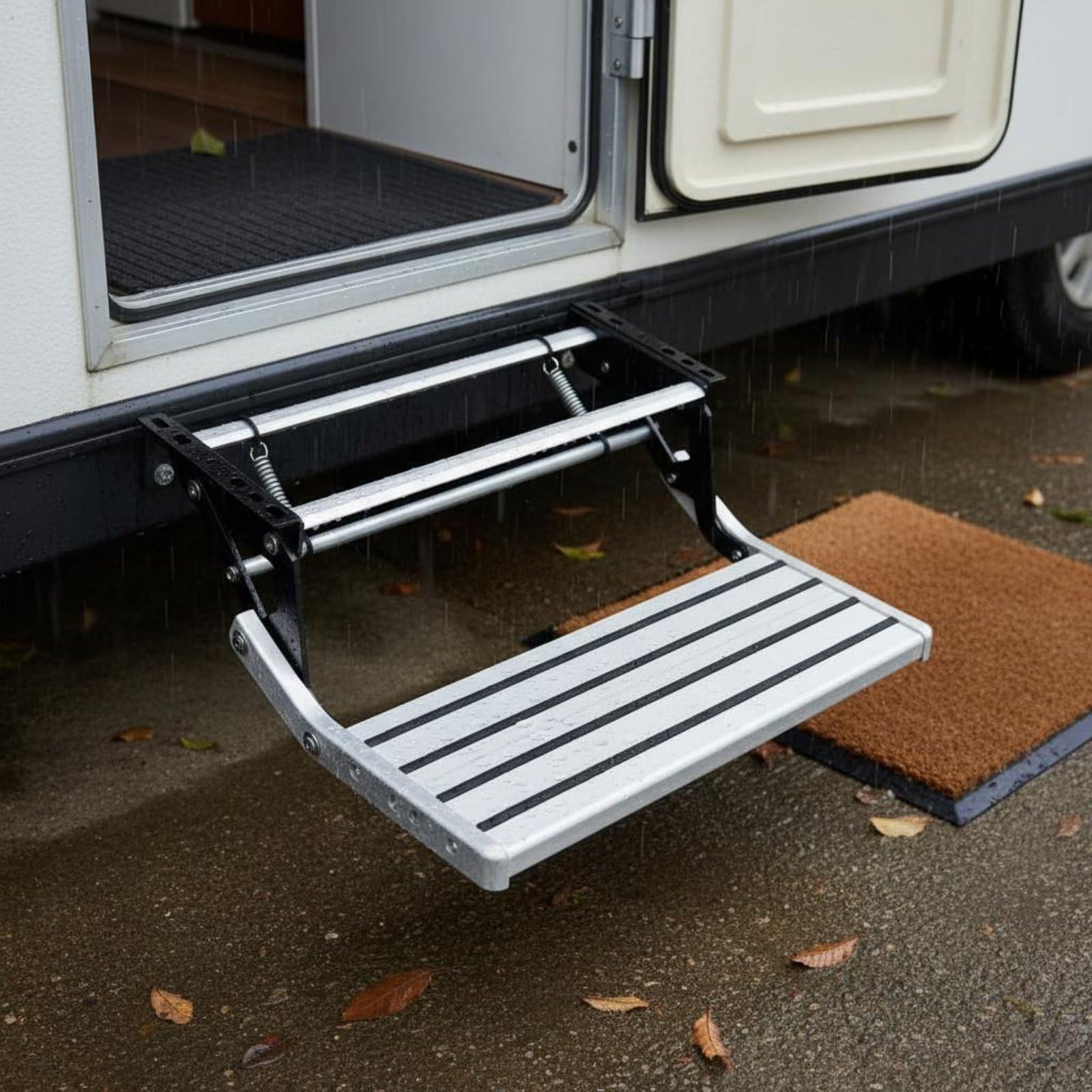 Tablero de Escalón para Vehículo con Función Retráctil Estructura de Acero y Aluminio Superficie de Segura Adecuado para Camping Vacaciones y Estacionamiento
