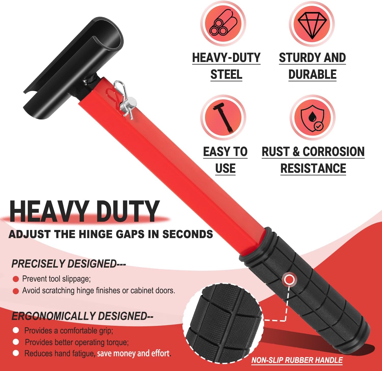 Door Hinge Adjustment Tool, 4 in 1 Hinge Gap Adjusting Wrench Set with Rubber Grip for Round Bolt Hinged Doors, Heavy Duty Steel Hinge Adjuster Wrench for Residential and Commercial