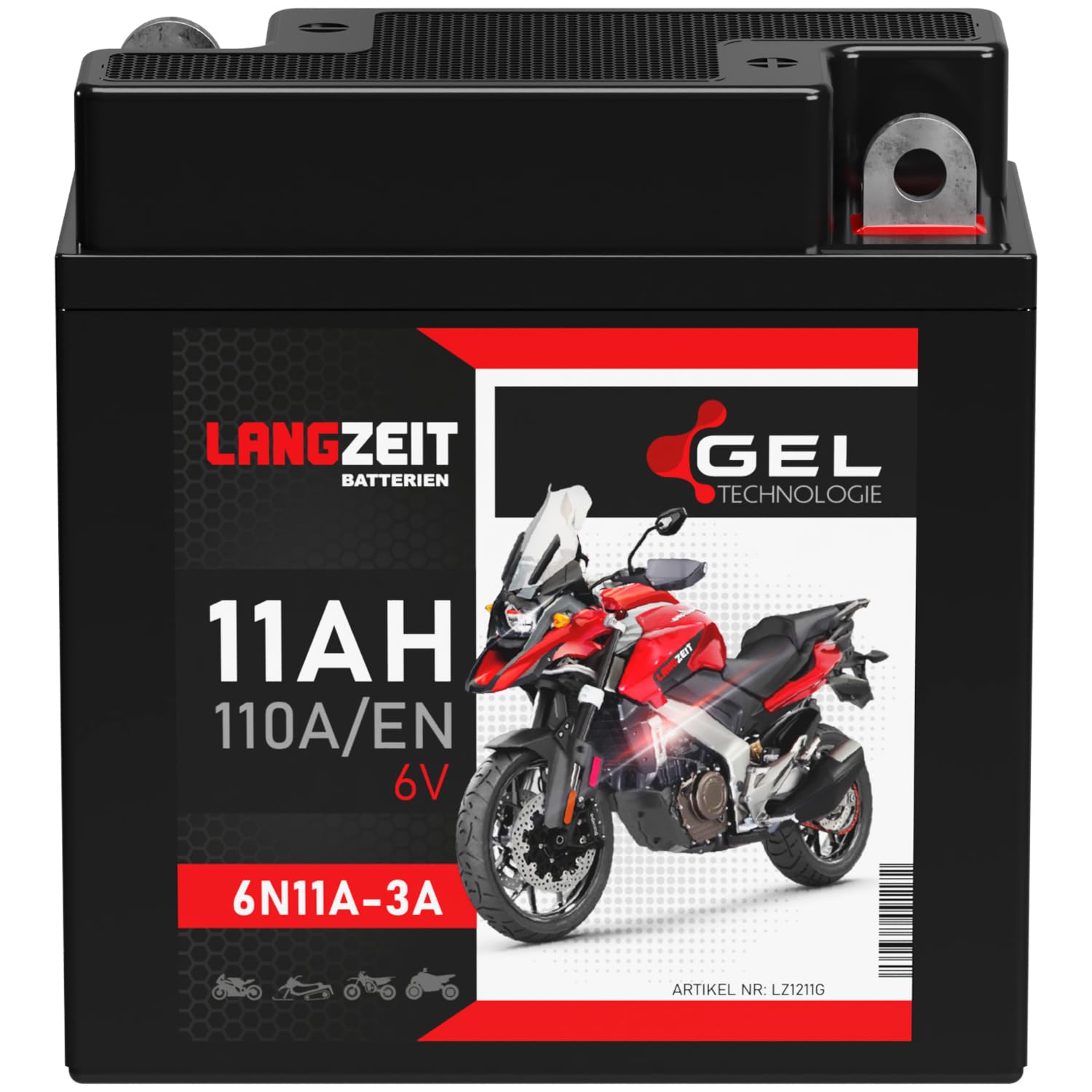 LANGZEIT 6N11A-1B Motorradbatterie GEL 6V 11Ah 110A EN 1211