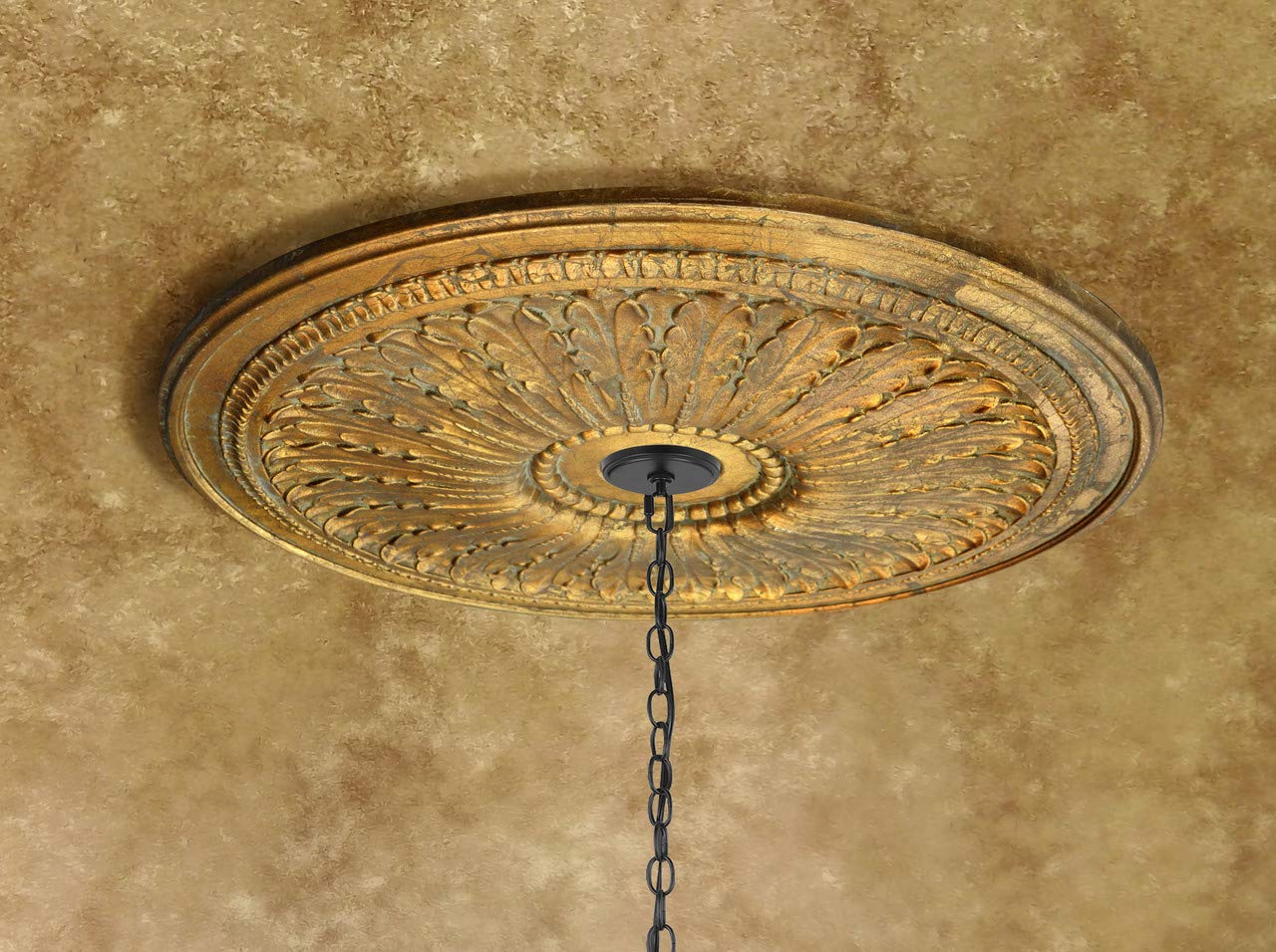 AFD HomePetite Round Classic Gold Chandelier Ceiling Medallion and Fan Medallion, 28 Inches