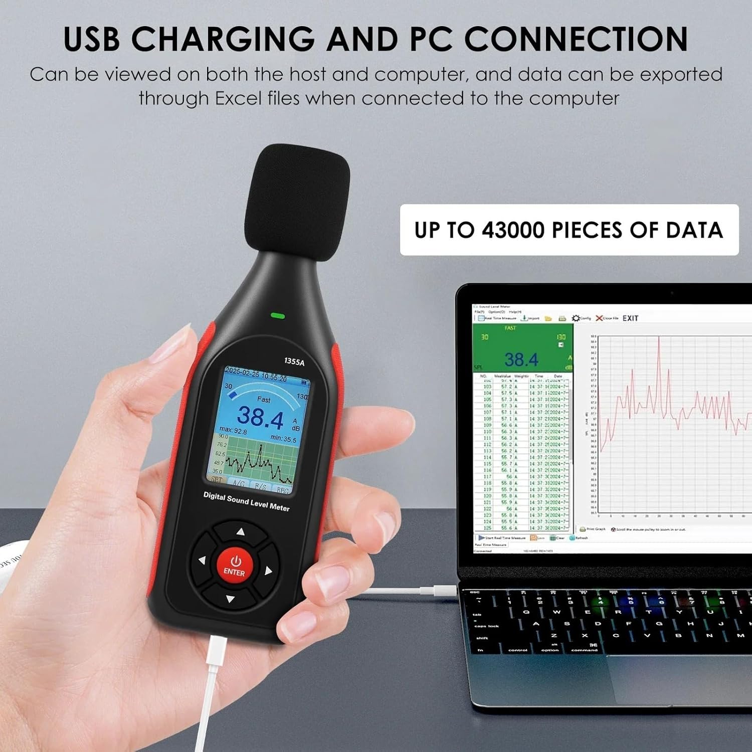 デシベルメーター、デジタルデシベルメーター30-130dB高精度サウンドレベルリーダー3色アラーム調整可能なノイズボリューム測定デバ