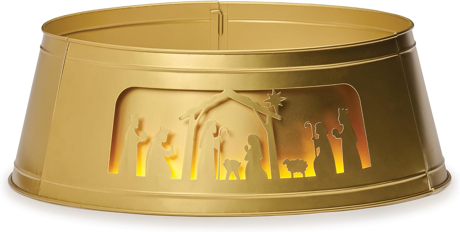 Roman, 24" Dia Lighted Nativity Tree Collar, Religious Christmas Decoration, Holiday Home Decor