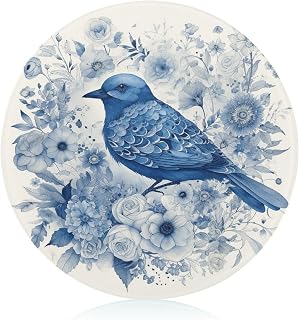Bluebird Flowers Tempered Glass Cutting Boards for Kitchen | Round Cutting Board for Kitchen Counter Protector, Clear Countertop Tray, Scratch Resistant, Heat Resistant