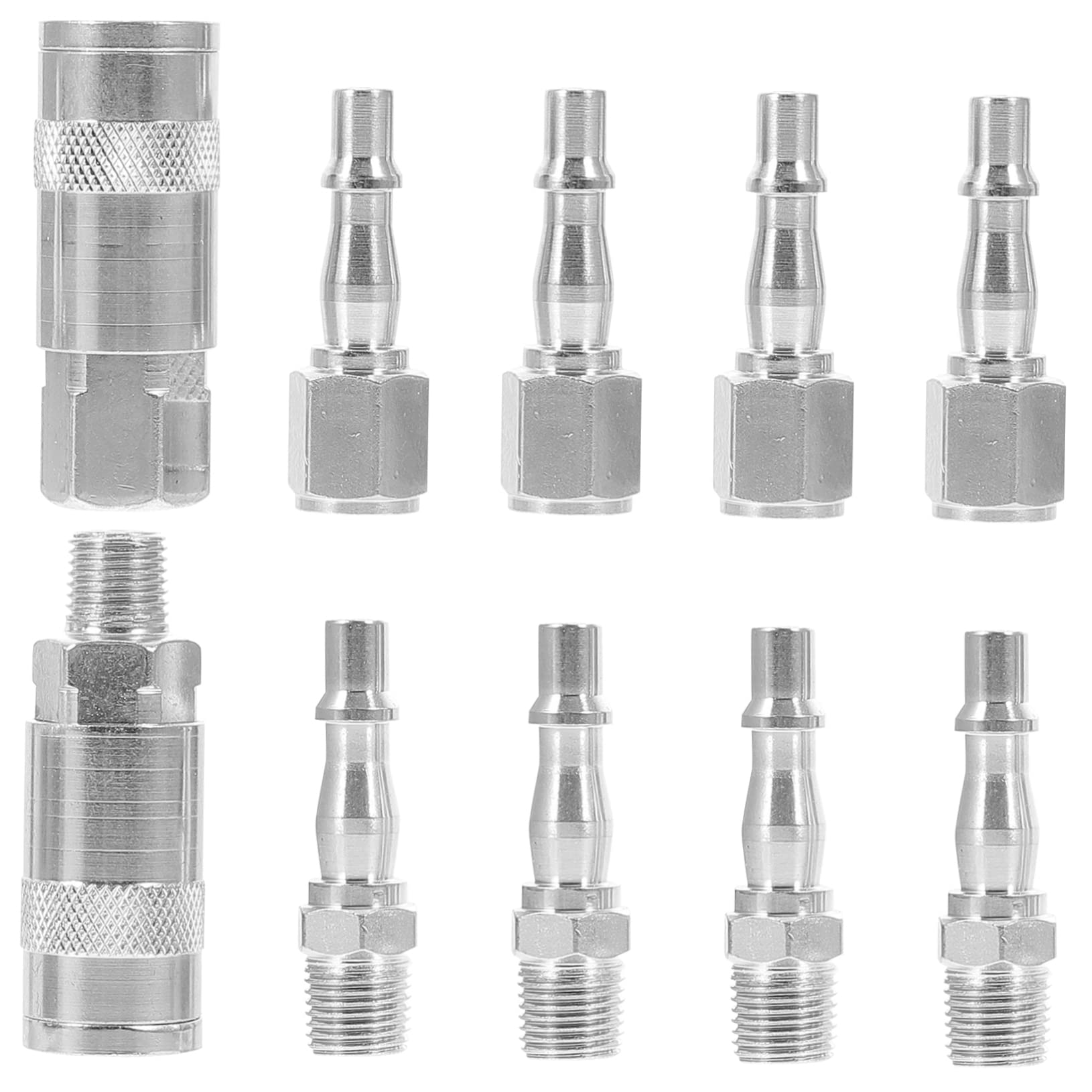 Hemobllo Raccordo Rapido per Compressore ad Aria 1/4 in Ferro, Set da 10 Pezzi, Argento, senza Perdite, per Tubo Aria e Lavaggio