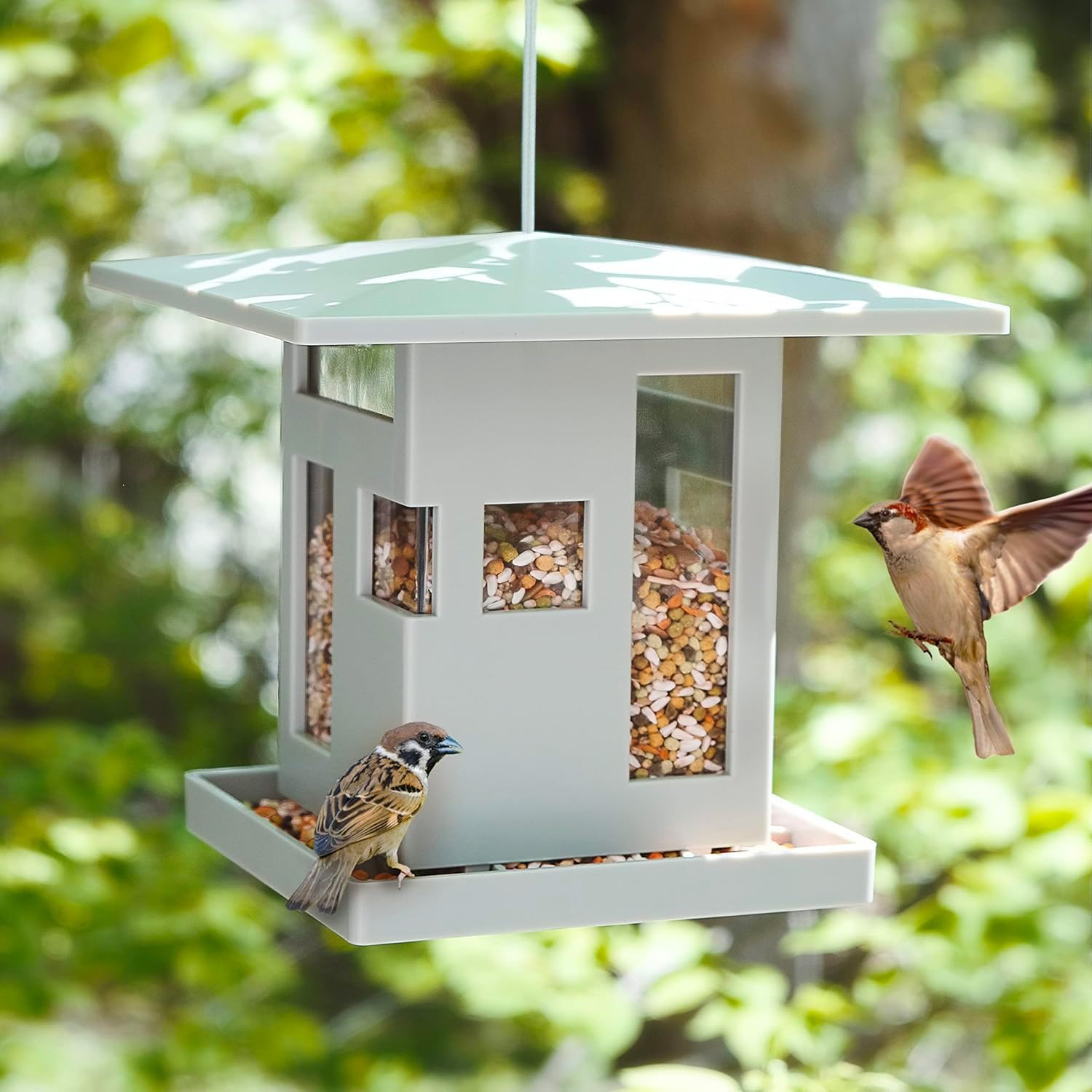 Mangiatoia per Uccelli Selvatici in Plastica Bianco 23cm con Capacità 2L - Ideale per Giardino o Terrazzo per Dare da Mangiare ad Uccellini e Altri Animali - Facile da Riempire e da Lavare