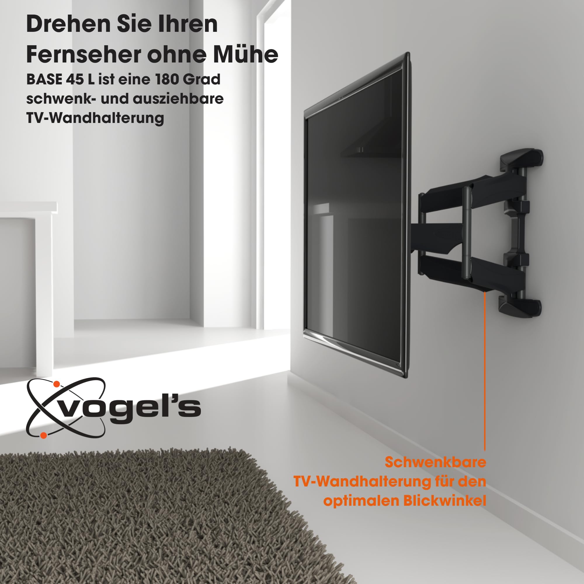 Vogel's Base 45 L schwenkbare TV Wandhalterung für 40-80 Zoll Fernseher, max. 45 kg, bis zu 180° Schwenkbar, neigbar, Fernsehhalterung, max. VESA 600x400, Universelle Kompatibilität, TÜV-Zertifiziert