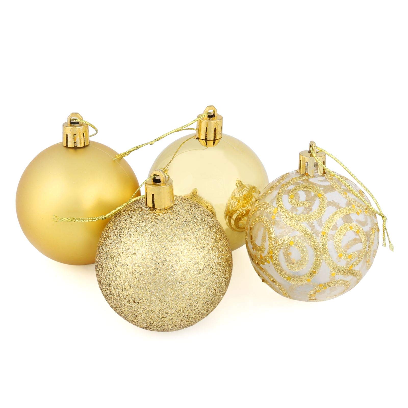 Mr Crimbo Set Of 16 Small Round Christmas Tree Baubles Shiny Matt Glittery Swirl Patterns, Gold 6cm