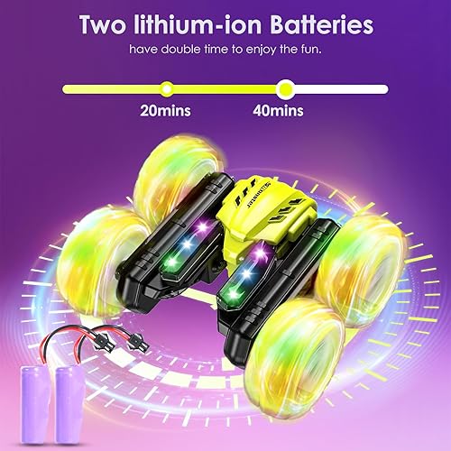 Miniatura 5 de Auto de control remoto 4WD, 360 giros giratorios de 2.4 GHz con luces de rueda, faros, efecto degradado y efectos de personajes luminosos, juguetes