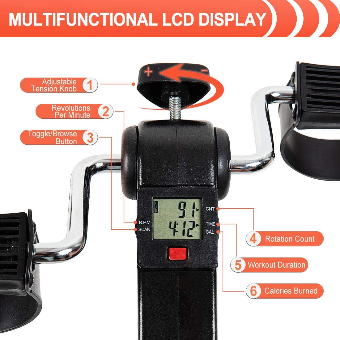 Folding Pedal Exerciser, CNTLIFE Portable Stationary Mini Exercise Bike Leg Arm Trainer for Elderly Men Women, Adjustable Resistance Pedal Exerciser with Electronic Display