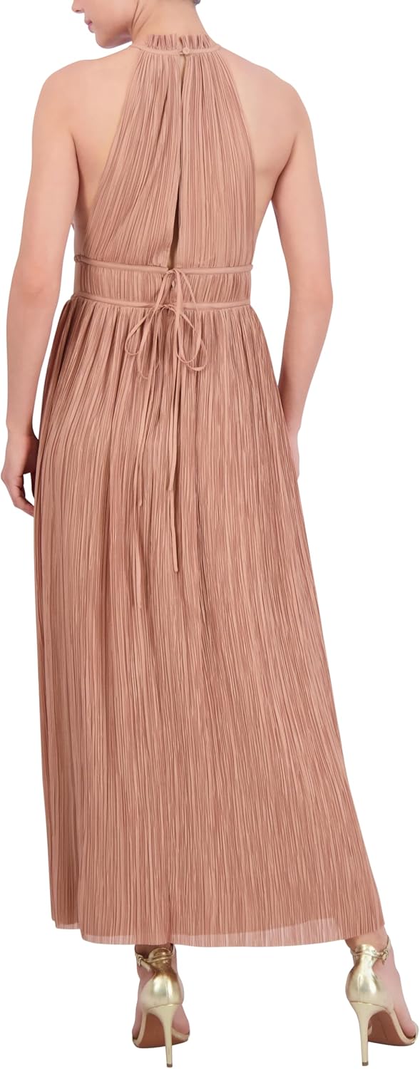 BCBGMAXAZRIA Womens Sleeveless Halter Neck Pleated Evening Maxi Dress - Image 3