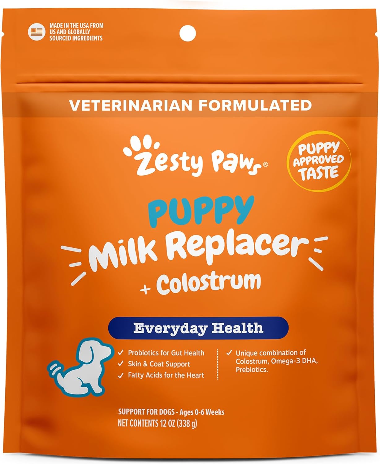 Zesty Paws Puppy Milk Replacer + Colostrum - Milk Replacement Supplement Powder for Puppies & Senior Dogs - Omega 3 DHA, Prebiotics & Probiotics for Dogs - for Skin, Coat, Heart & Gut Health - 12 oz…