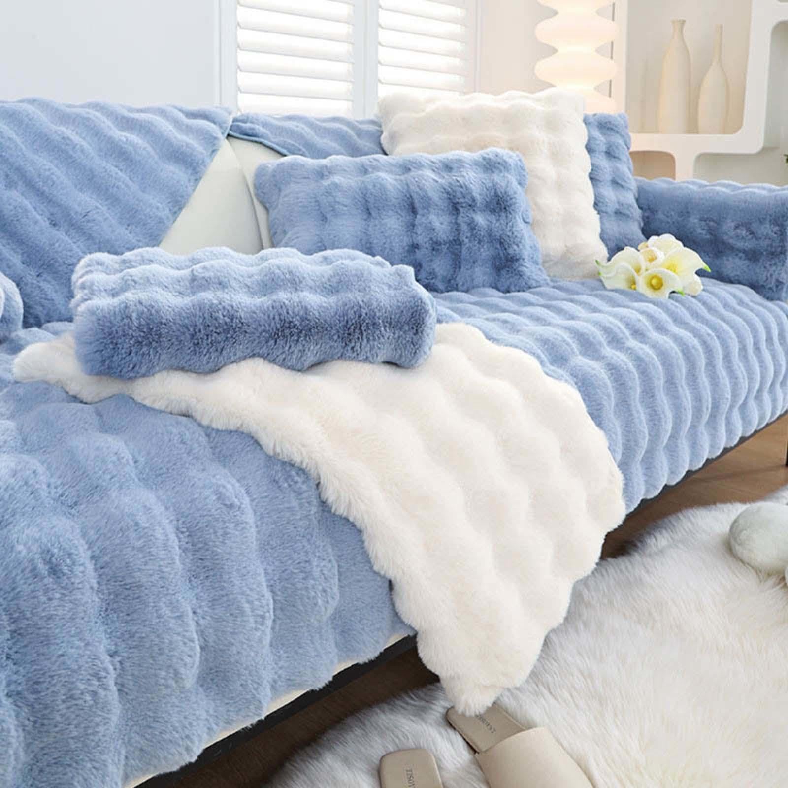 Racib funny fuzzy corner non slip sofa cover，couch cover，waterproof sofa cover apply to l shape 1 seater 2 seater 3 seater 4 seater,lightblue-pillowcase30*50cm