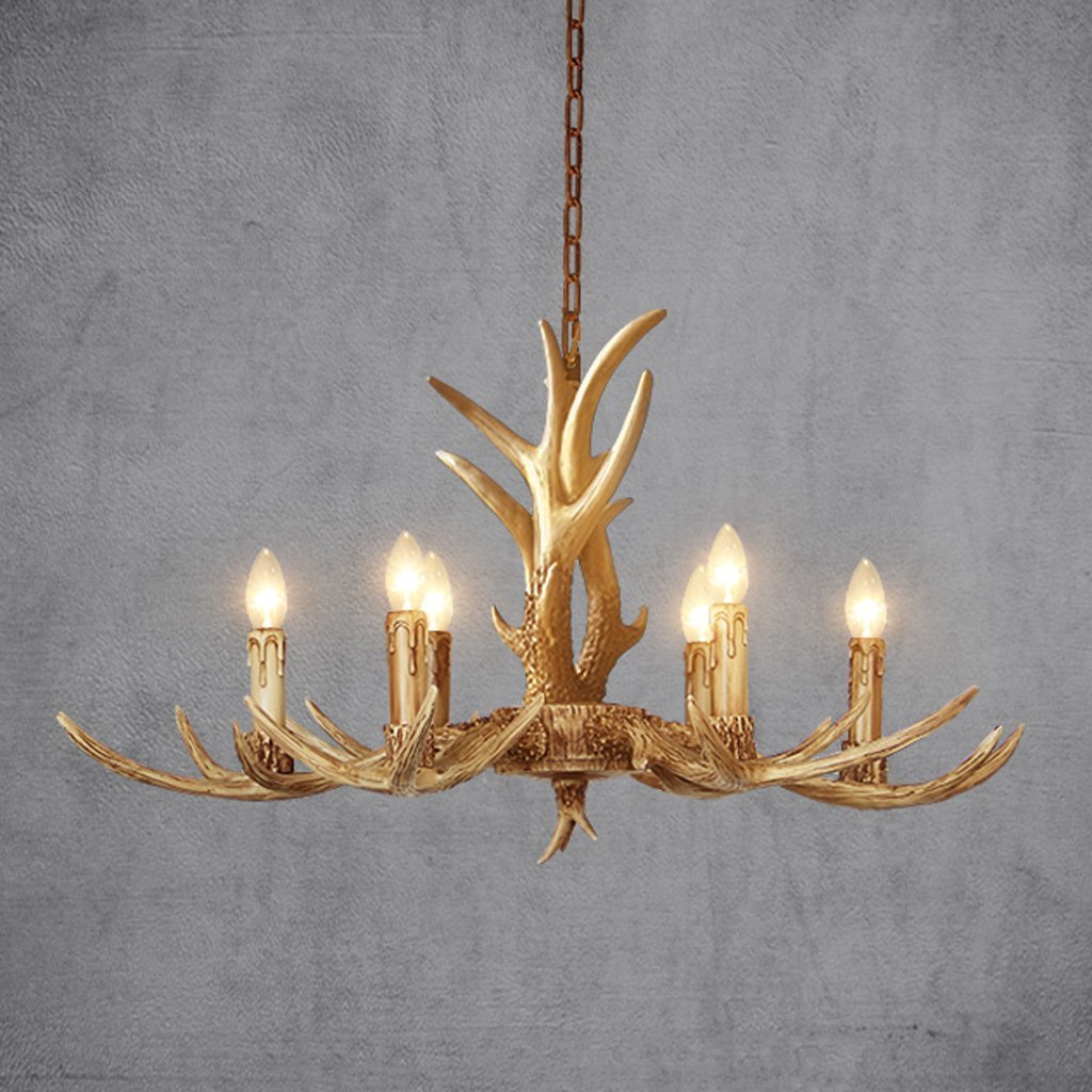 SYAXVOM Antler Lamp Creative Art Resin Chandelier Living Room Retro